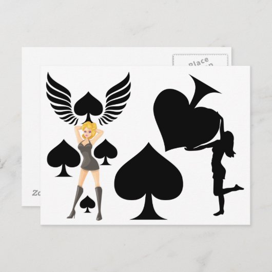 スペードの女王が黒のエースを保持 ポストカード (正面/裏面)