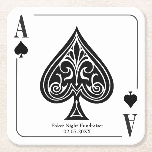 スペードズカ遊ード、トランプのポーカー、カジノナイトのエース スクエアペーパーコースター (正面)
