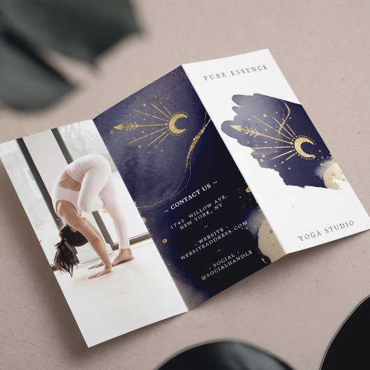 スホリスティックテナルサンムーンダークインクヨガトリフォールド