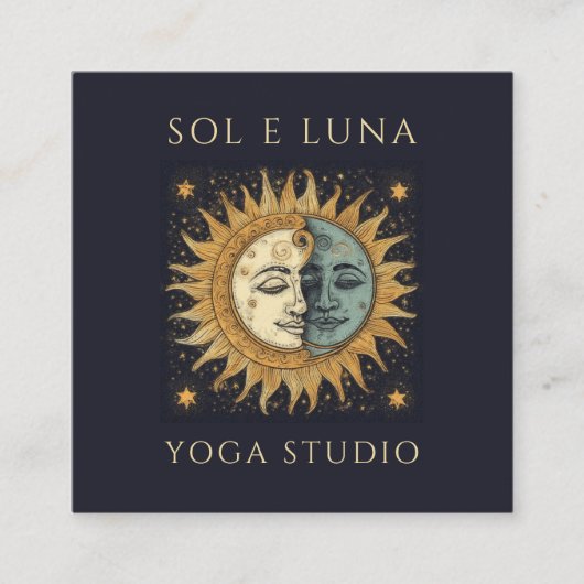 スホリスティックテリア金ゴールドダークブルーブラックサンムーン スクエア名刺 (正面)