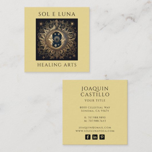 スホリスティックテリア金ゴールドブラックサンムーン スクエア名刺 (正面/裏面)