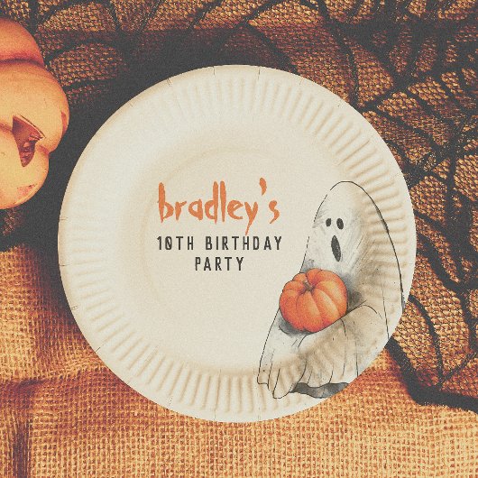 スポオクタキュラパーティーハロウィーン幽霊ボーイ誕生日 ペーパープレート