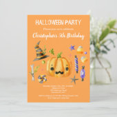 スポオクタキュラーハロウィーン子供の誕生日パーティーオレンジ 招待状 (スタンド正面)