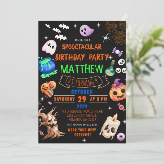 スポオクタキュラーハロウィーン子供の誕生日パーティー 招待状 (スタンド正面)