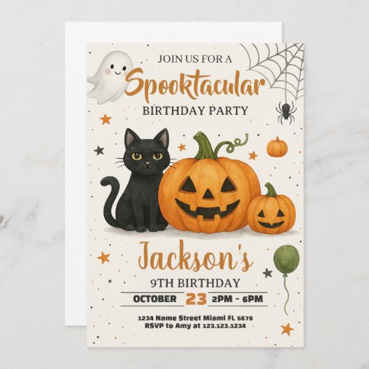 スポオクタキュラーハロウィーン誕生日招待状 招待状 (正面/裏面)