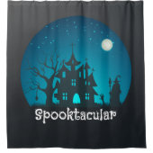 スポオクタキュラーブルー&ブラックハ幽霊のよく出るウス シャワーカーテン (正面)