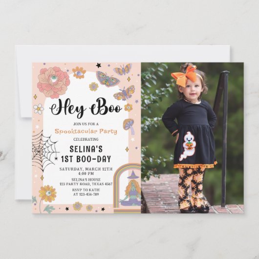 スポオクタキュラ幽霊ハロウィーンガール誕生日写真 招待状 (正面)