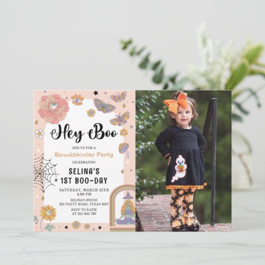 スポオクタキュラ幽霊ハロウィーンガール誕生日写真 招待状 (スタンド正面)