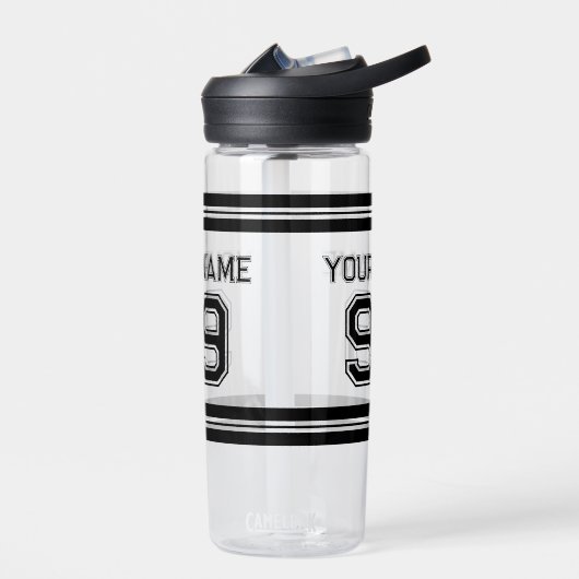 スポカスタムートジャージー州番号ストライプ競技用プラスチック ウォーターボトル (左面)