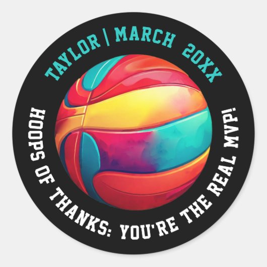 スポカラフルートボールブラックスラムダンクプレーヤーパーティー ラウンドシール (正面)