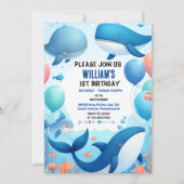 スポクールット海ブルーホエールシャーク1歳の誕生日 招待状 (正面)