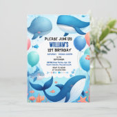 スポクールット海ブルーホエールシャーク1歳の誕生日 招待状 (スタンド正面)