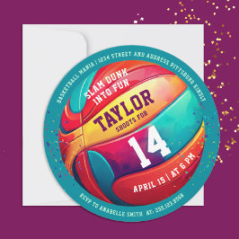 スポクールートカラフルスラムダンクバスケットボール誕生日 招待状