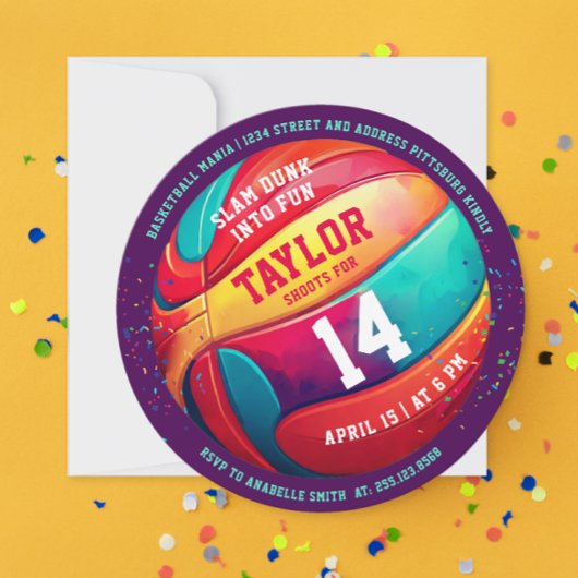 スポクールートカラフルスラムダンクパープルバスケットボール 招待状