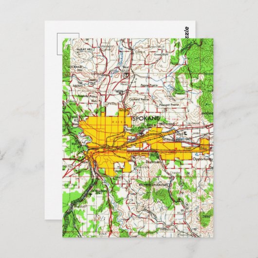 スポケーンワシントンヴィンテージの地図 ポストカード (正面/裏面)