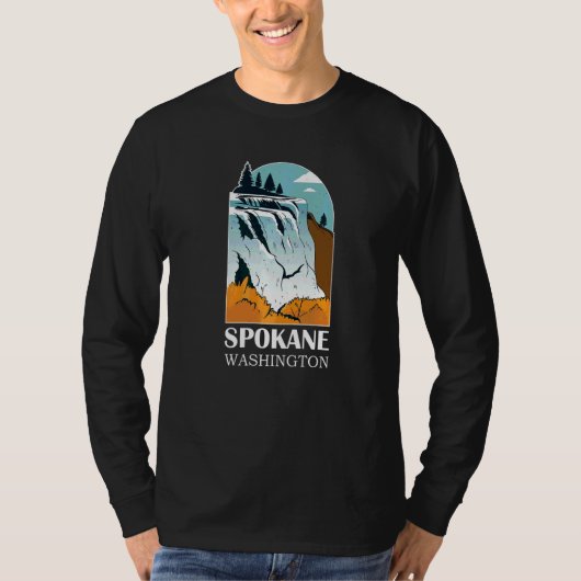 スポケーン滝 ワシントン州 滝 川 Tシャツ (正面)
