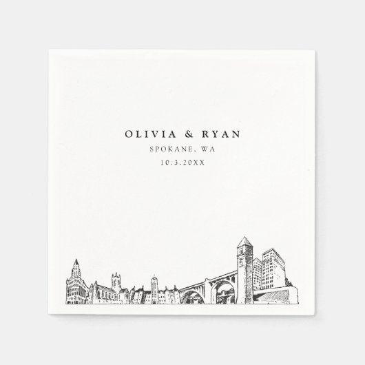 スポケーン結婚のミニマル紙 スタンダードカクテルナプキン (正面)