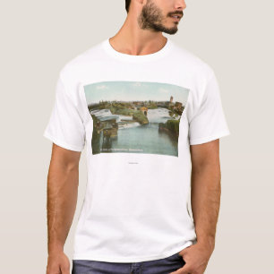 スポケーン、WA -中間の滝及び川の眺め Tシャツ