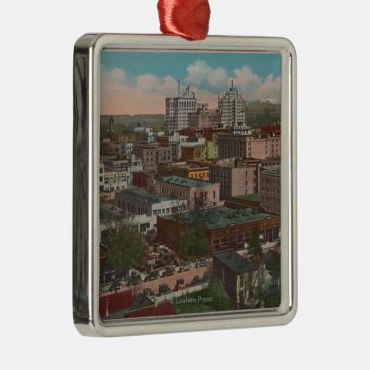 スポケーン、WA -繁華街のスカイラインの眺め メタルオーナメント (右)