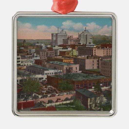 スポケーン、WA -繁華街のスカイラインの眺め メタルオーナメント (正面)