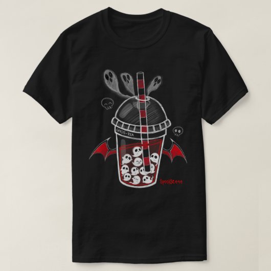 スポックシーンゴス茶ボバ不気味エモゴシックアルトレッド Tシャツ (デザイン正面)