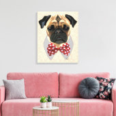 スポッティ赤と白ー・バウ・タイ付きパグ キャンバスプリント (インサイチュ (リビング))