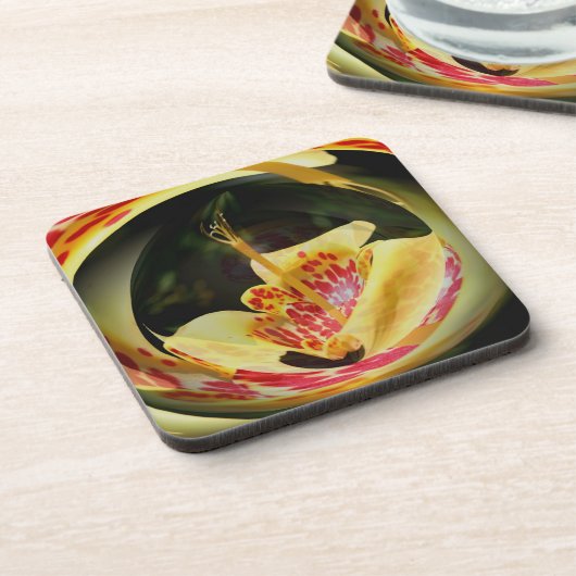 スポッテッドイエローリリー抽象芸術フローラアートコルクコースト コースター (左側)