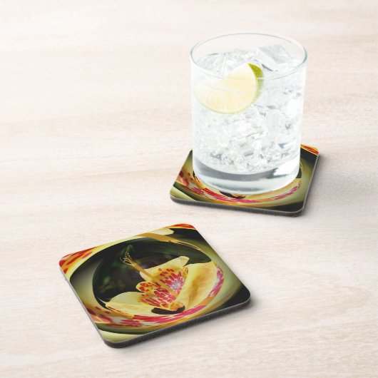 スポッテッドイエローリリー抽象芸術フローラアートコルクコースト コースター (右側)