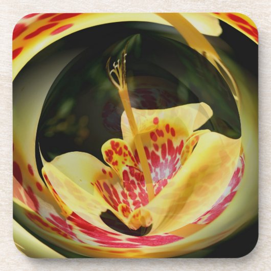 スポッテッドイエローリリー抽象芸術フローラアートコルクコースト コースター (正面)