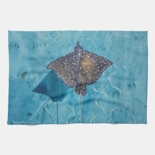 スポッテッドイーグルスティングレイ – 海 キッチンタオル (横)