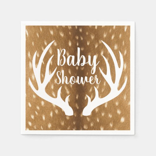 スポッテッドディアファーガウン&ホワイト〔雄ジカの〕枝角 スタンダードカクテルナプキン (正面)