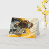 スポッテッドドッグオンカーライドアートプリント カード (黄色い花)