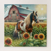 スポッテッドホース素朴、納屋、サンライジングオンファーム ジグソーパズル (縦)