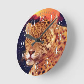 スポッテドジャガー大きな猫ワイルドライフウォールクロック ラウンド壁時計 (傾斜)