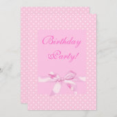 スポットかわいらしボウ誕生日カスタム日 招待状 (正面/裏面)