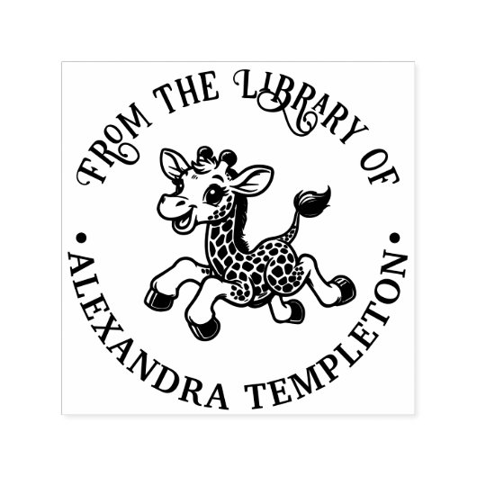 スポットがかかった赤ちゃんキリン 図書館の本の名前 エンボッサー セルフインキングスタンプ (デザイン)