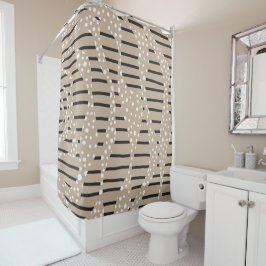 スポットとストライプ2 – トープ、白黒 シャワーカーテン