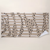 スポットとストライプ2 – トープ、白黒 ビーチタオル (正面)