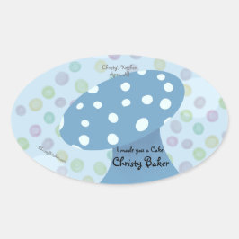 スポットとドットの青いキノコのパン屋 楕円形シール