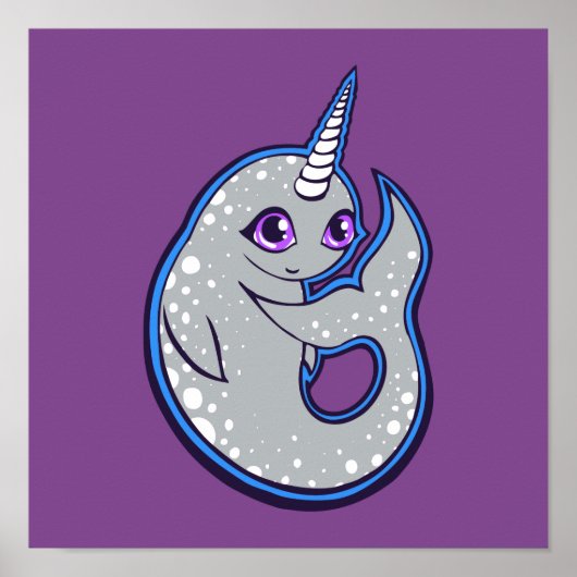 スポットインク付きグレイ鳴鯨スケッチデザイン ポスター (正面)