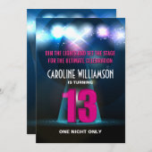 スポットライトの星のピンクの第13誕生日 招待状 (正面/裏面)