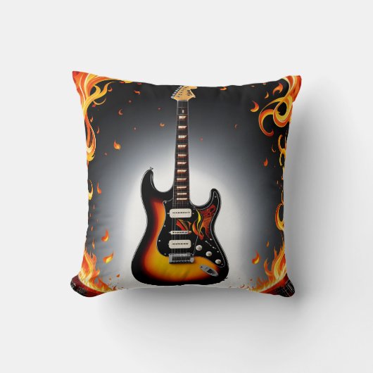 スポットライト輝くの中の炎のギター クッション (正面)