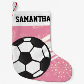 スポパーソナライズされたーティ・ストライプズ・サッカー・ボール・ピンク スモールクリスマスストッキング (正面)