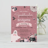 スポユニークーク色ピンクのハロウィーン誕生日パーティー 招待状 (スタンド正面)