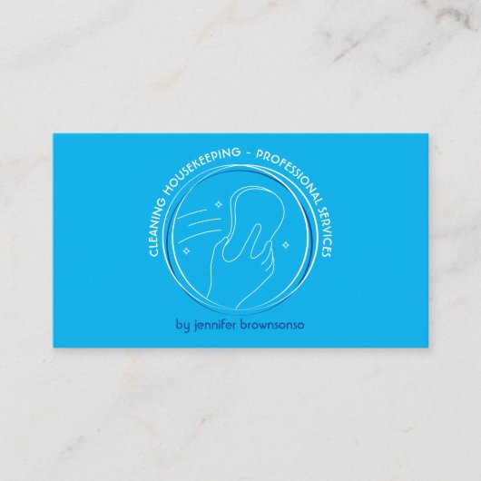 スポンジと星を青に染めた手のクリーニング 名刺 (正面)