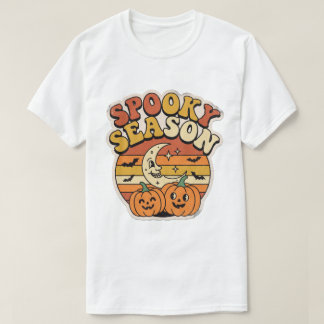 スポーキーシーズン レトロ ハロウィン パンプキン & 月 Tシャツ