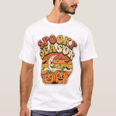 スポーキーシーズン レトロ ハロウィン パンプキン & 月 Tシャツ (正面)