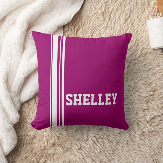 スポーストライプツの白い紫あなたの名前の枕を追加 クッション (ブランケット)