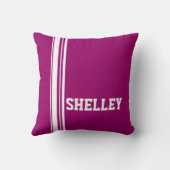 スポーストライプツの白い紫あなたの名前の枕を追加 クッション (裏面)