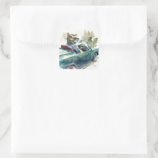 スポーツおもしろいカーのステッファンシーカーを運転する猫 スクエアシール (バッグ)